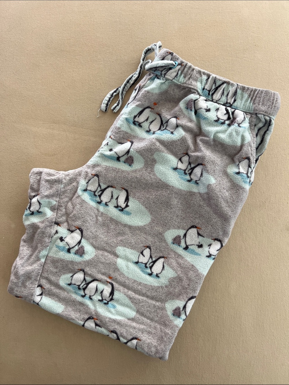 Munki Munki Cozy Penguin Print Pajama Pants - Light Gray & Mint